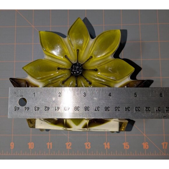 Vintage Resin Flower Napkin/Letter Holder Green & Brown Handmade MCM - Picture 14 of 15